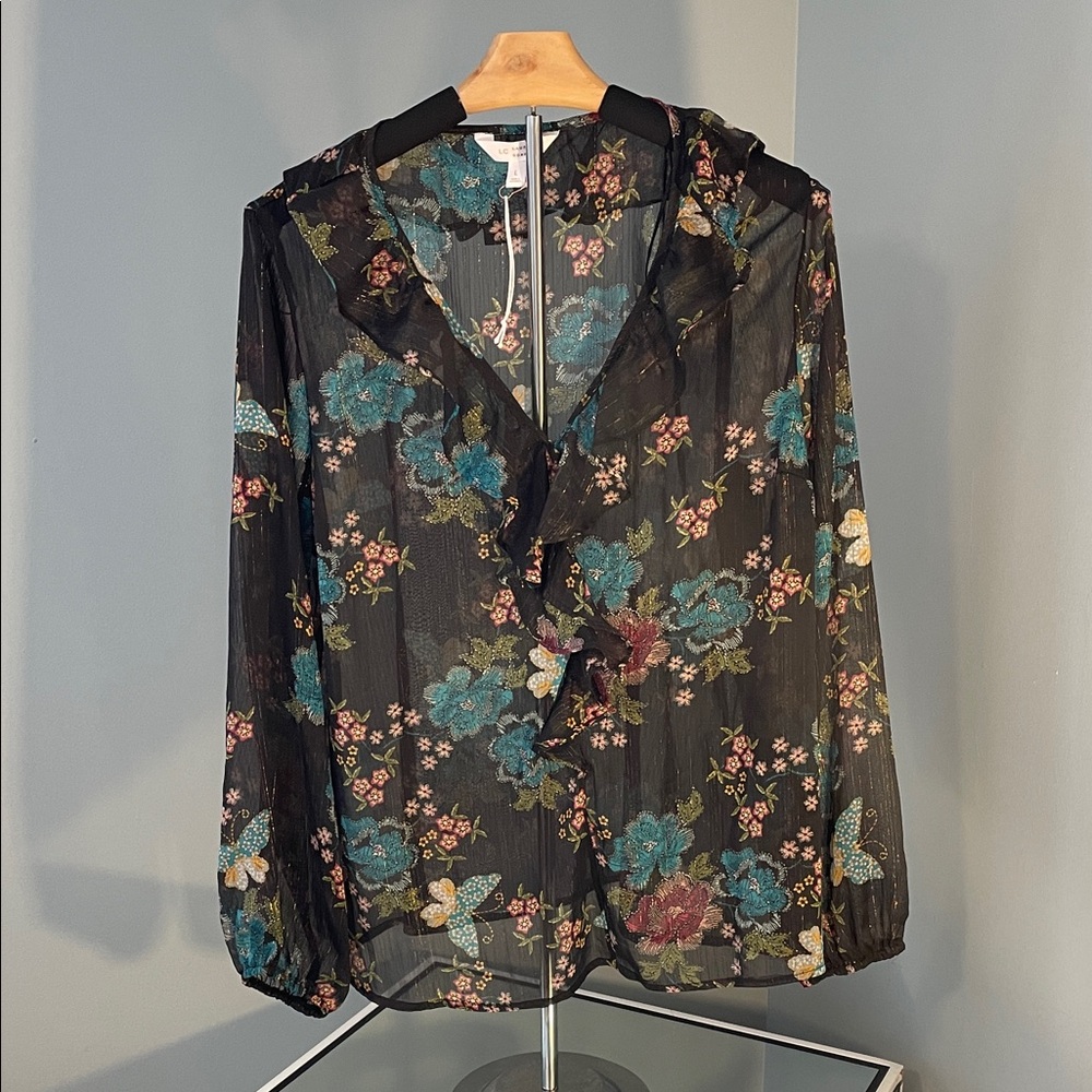 LC Lauren Conrad Black Floral Sheer Blouse nwot women’s large